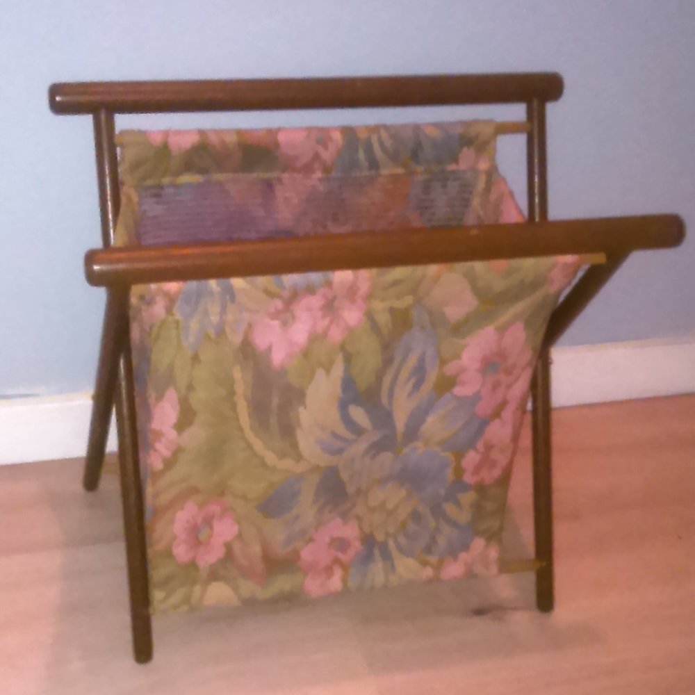 Vintage tapestry folding yarn basket